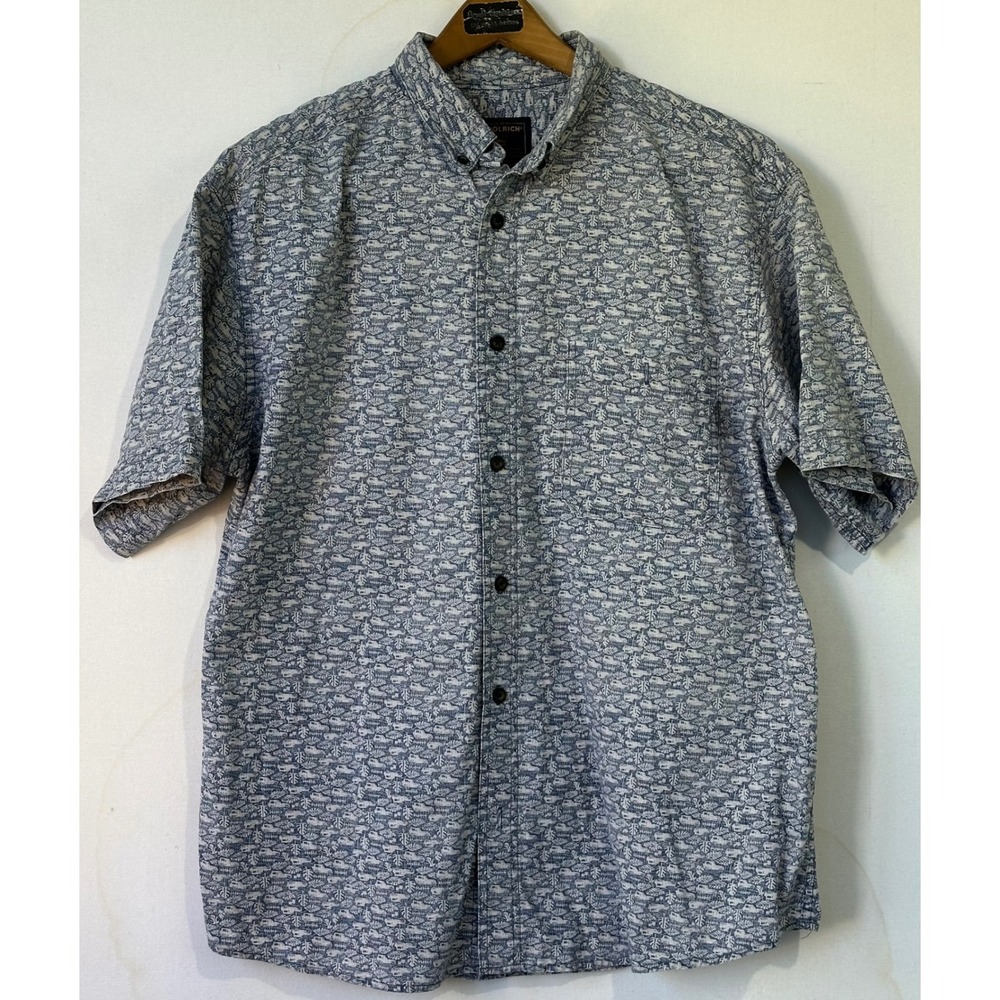 Woolrich Button Down Shirt Camper Tropical Print Mens XL Blue White Excellent